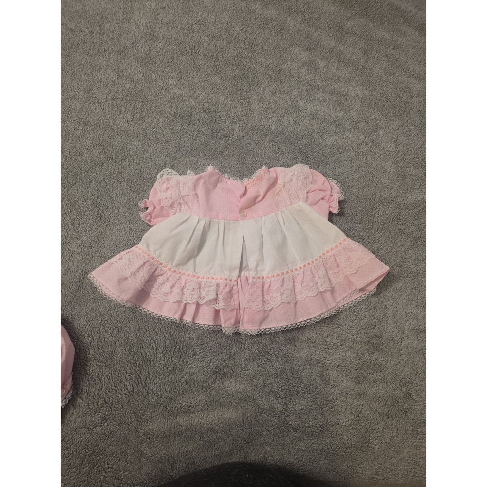 Vintage Baby Girl 3-6 mos Dress Puff Sleeve Waterproof Bottoms Pink Lace - Picture 6 of 6
